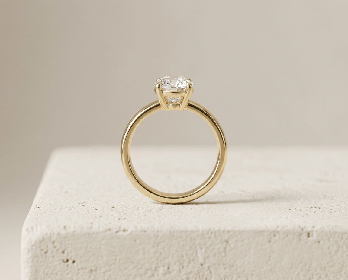 Upright view of The Muse oval solitaire