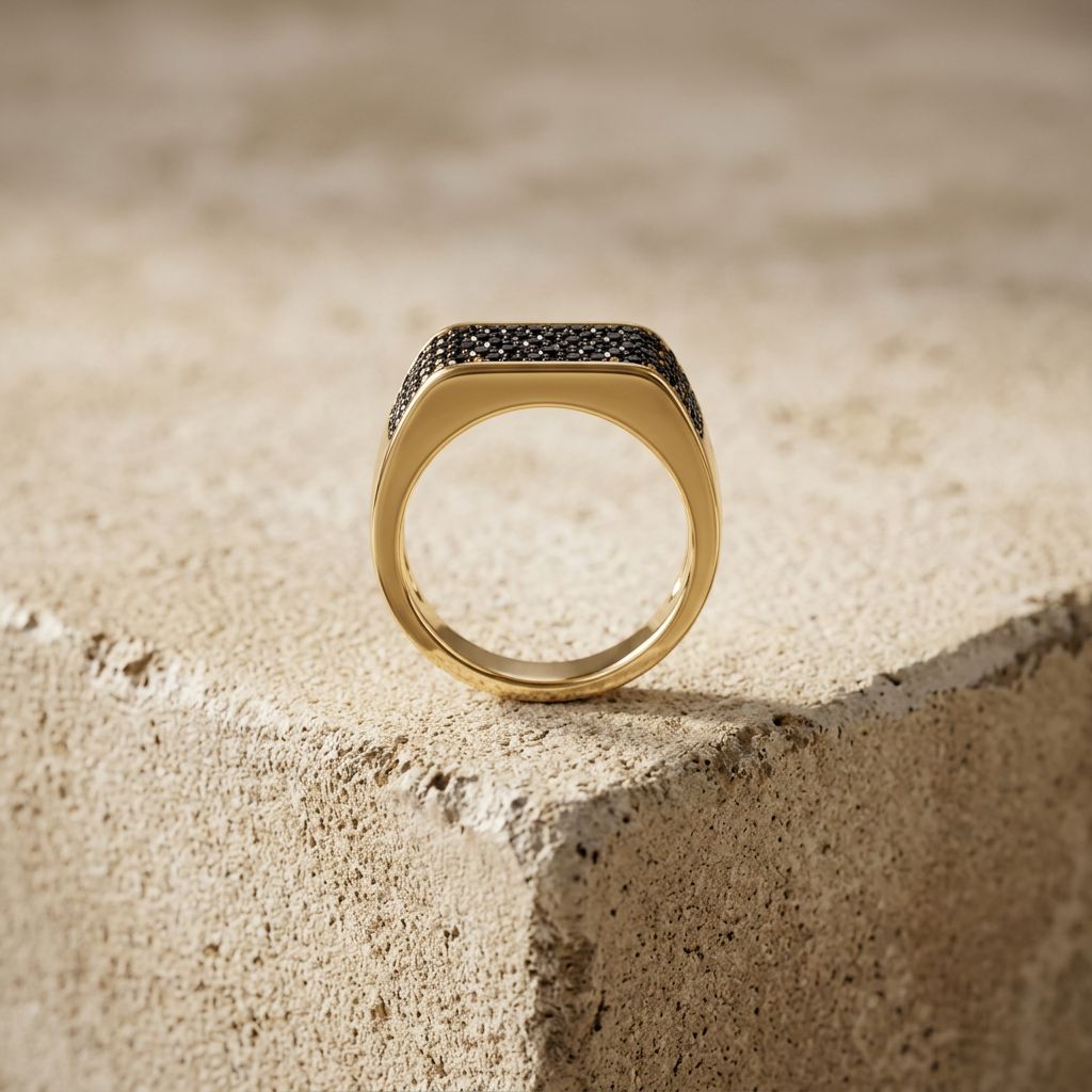 Black Pavé Signet side profile