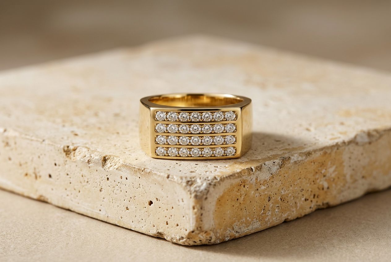 Four-Row Signet, 18K YELLOW GOLD · WHITE LAB DIAMONDS