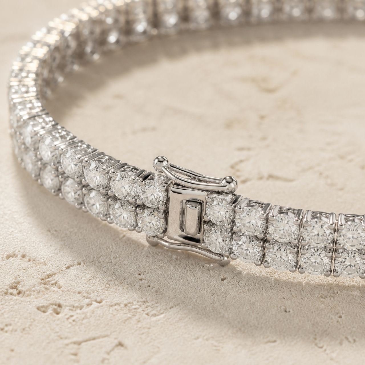 Clasp view of the RW double row diamond tennis bracelet